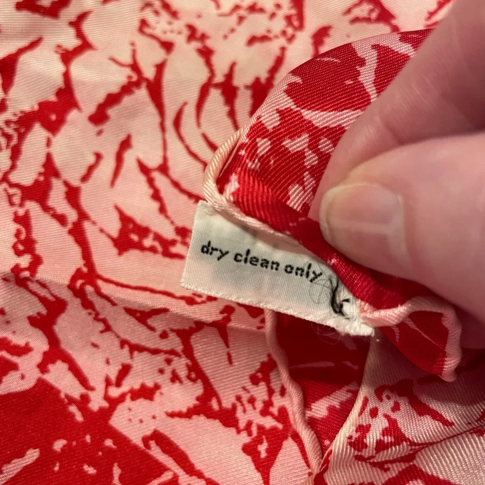 Vtg VERA NEUMANN 1960s Silk Scarf Ladybug Signed Abstract Marble Red Pink Japan